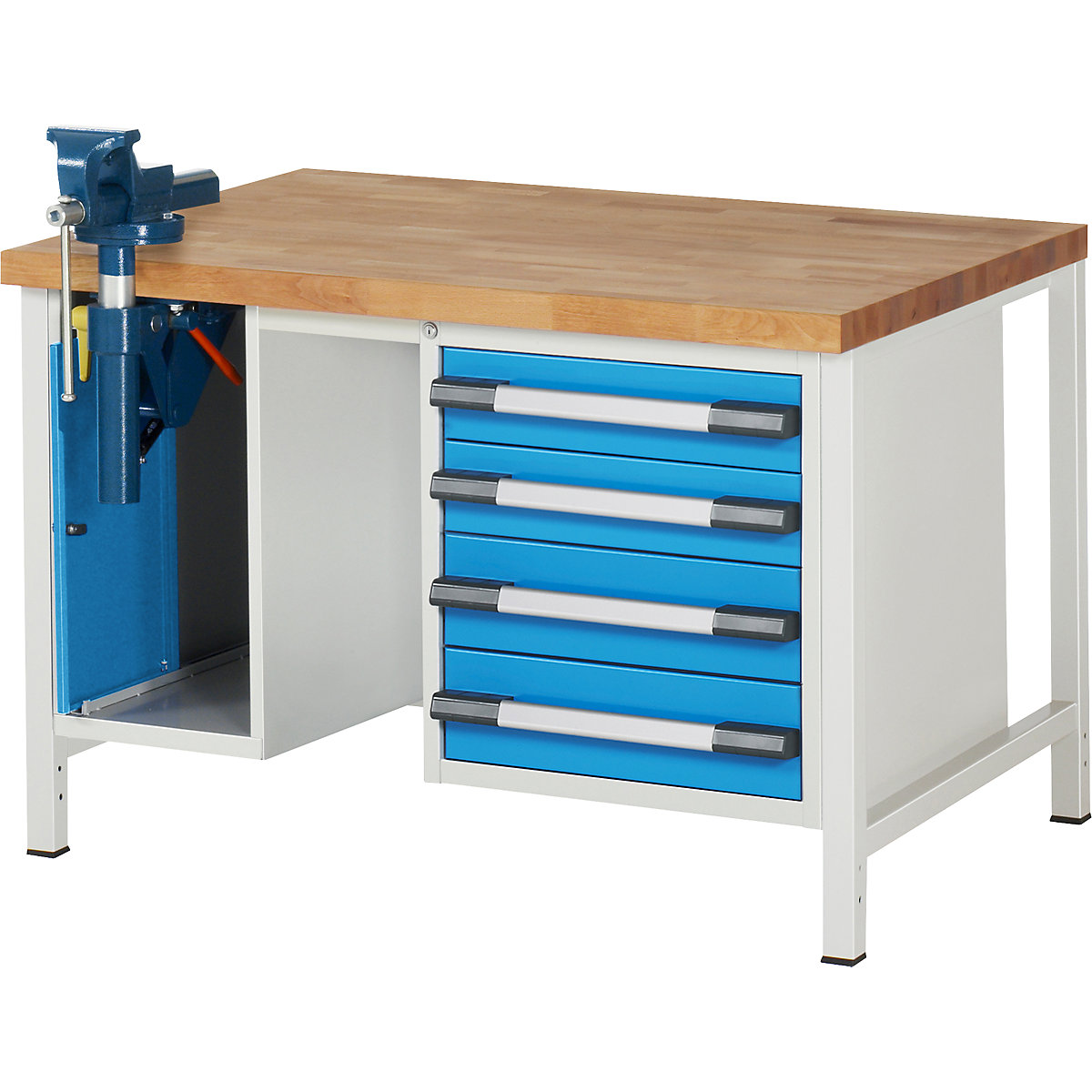 Bancada de trabalho, estrutura modular série 8000 – eurokraft pro, 4 gavetas: 2 x 120, 2 x 150 mm, 1 armário, LxP 1250 x 900 mm-0