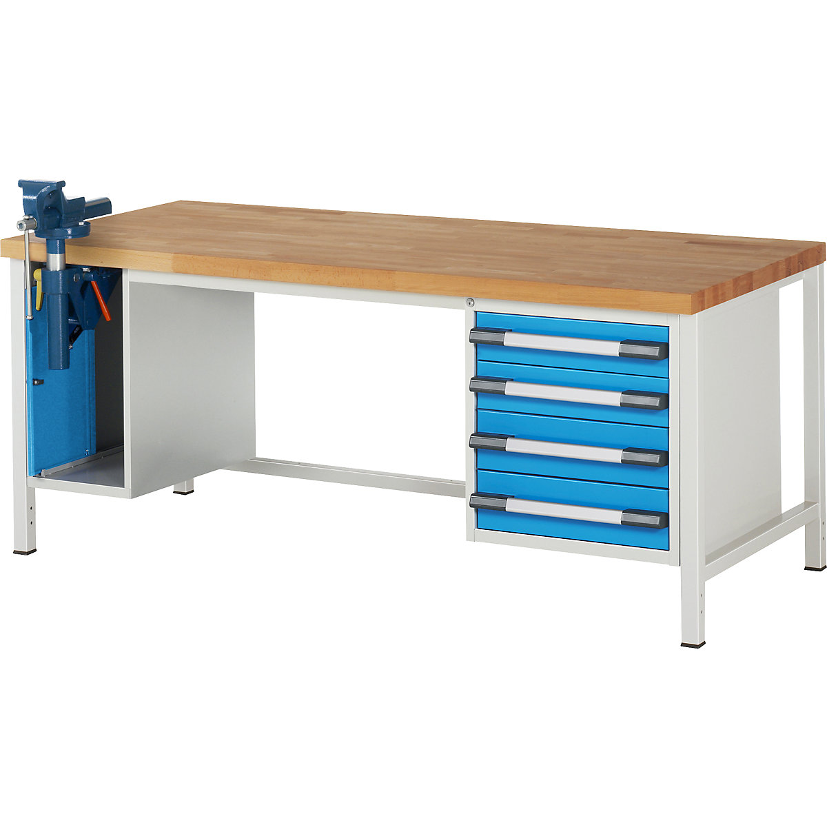 Bancada de trabalho, estrutura modular série 8000 – eurokraft pro, 4 gavetas: 2 x 120, 2 x 150 mm, 1 armário, LxP 2000 x 900 mm-0