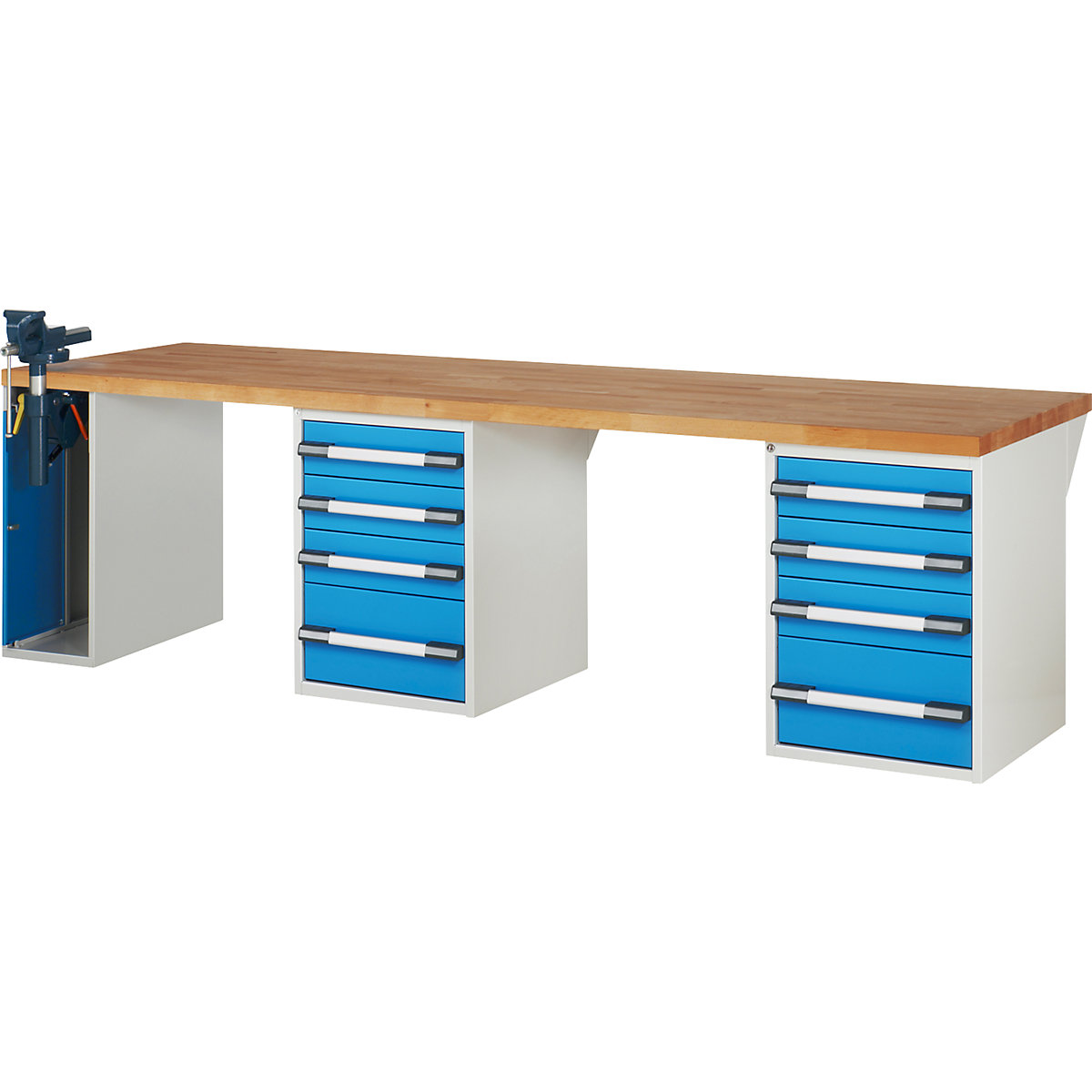 Bancada de trabalho, sistema modular série 7000 – eurokraft pro, 8 gavetas, 1 torno no lado esquerdo, LxP 3000 x 900 mm-0