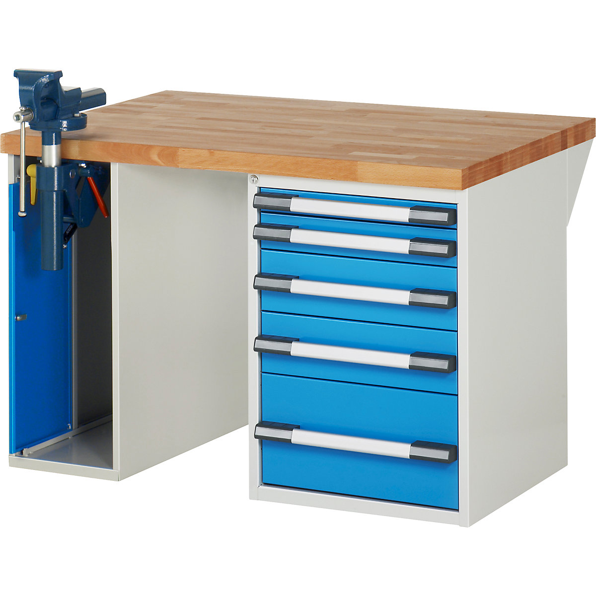 Bancada de trabalho, sistema modular série 7000 – eurokraft pro, 5 gavetas, 1 torno no lado esquerdo, LxP 1250 x 900 mm-0
