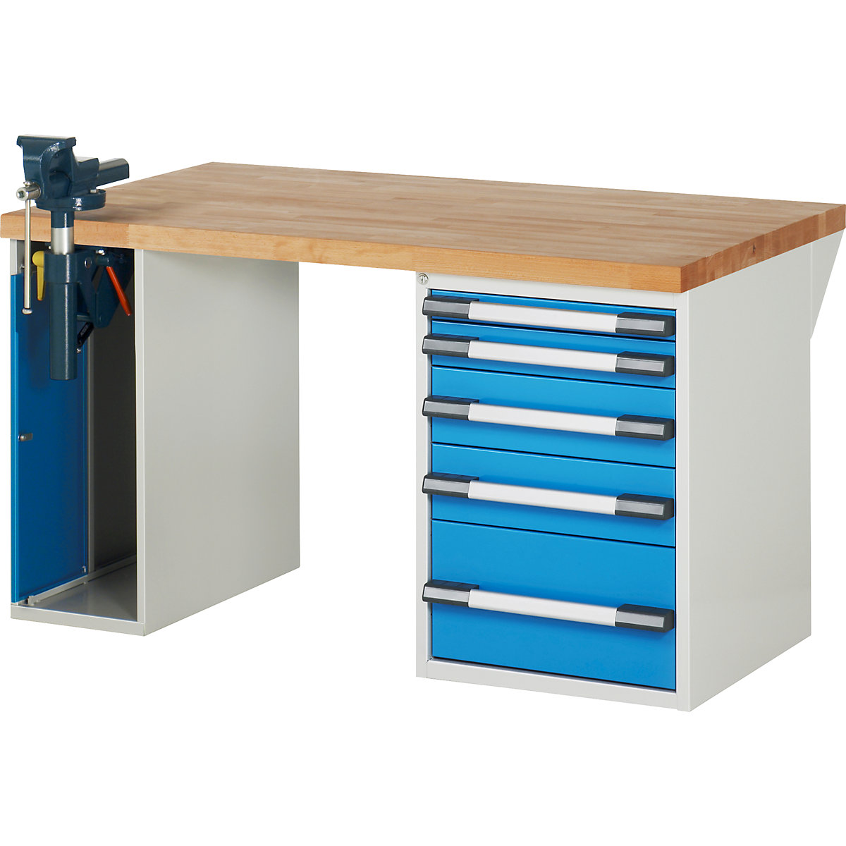 Bancada de trabalho, sistema modular série 7000 – eurokraft pro, 5 gavetas, 1 torno no lado esquerdo, LxP 1500 x 900 mm-0
