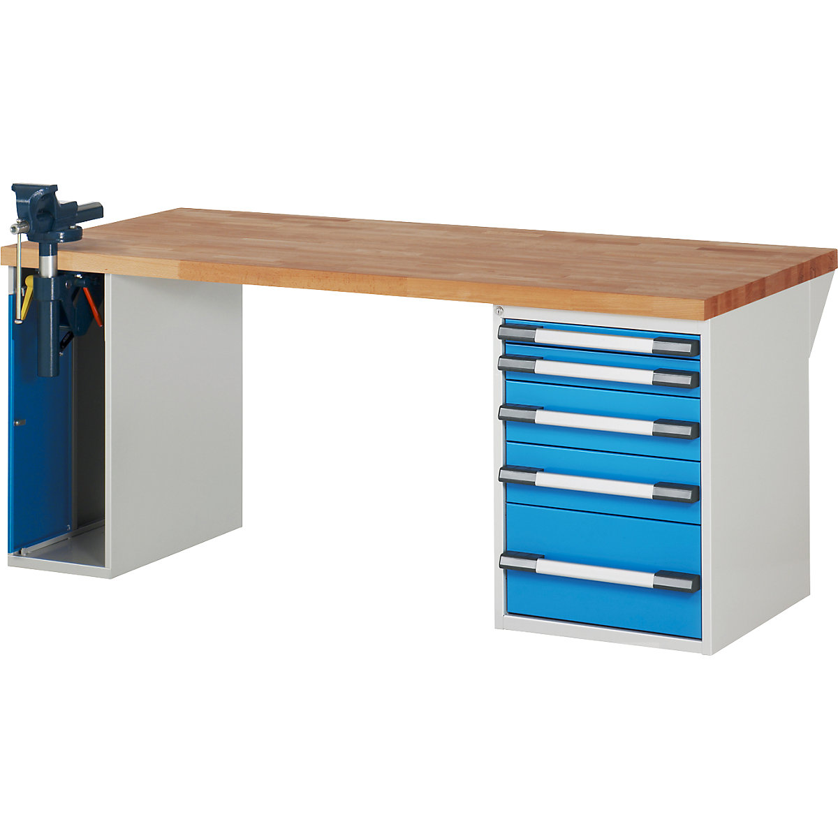 Bancada de trabalho, sistema modular série 7000 – eurokraft pro, 5 gavetas, 1 torno no lado esquerdo, LxP 2000 x 900 mm-0
