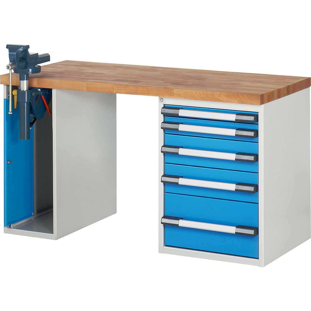 Bancada de trabalho, sistema modular série 7000 – eurokraft pro, 5 gavetas, 1 torno no lado esquerdo, LxP 1500 x 700 mm-0
