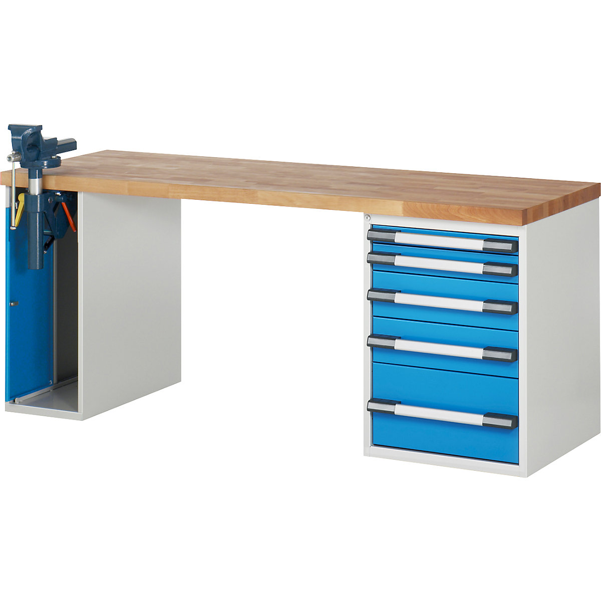 Bancada de trabalho, sistema modular série 7000 – eurokraft pro, 5 gavetas, 1 torno no lado esquerdo, LxP 2000 x 700 mm-0