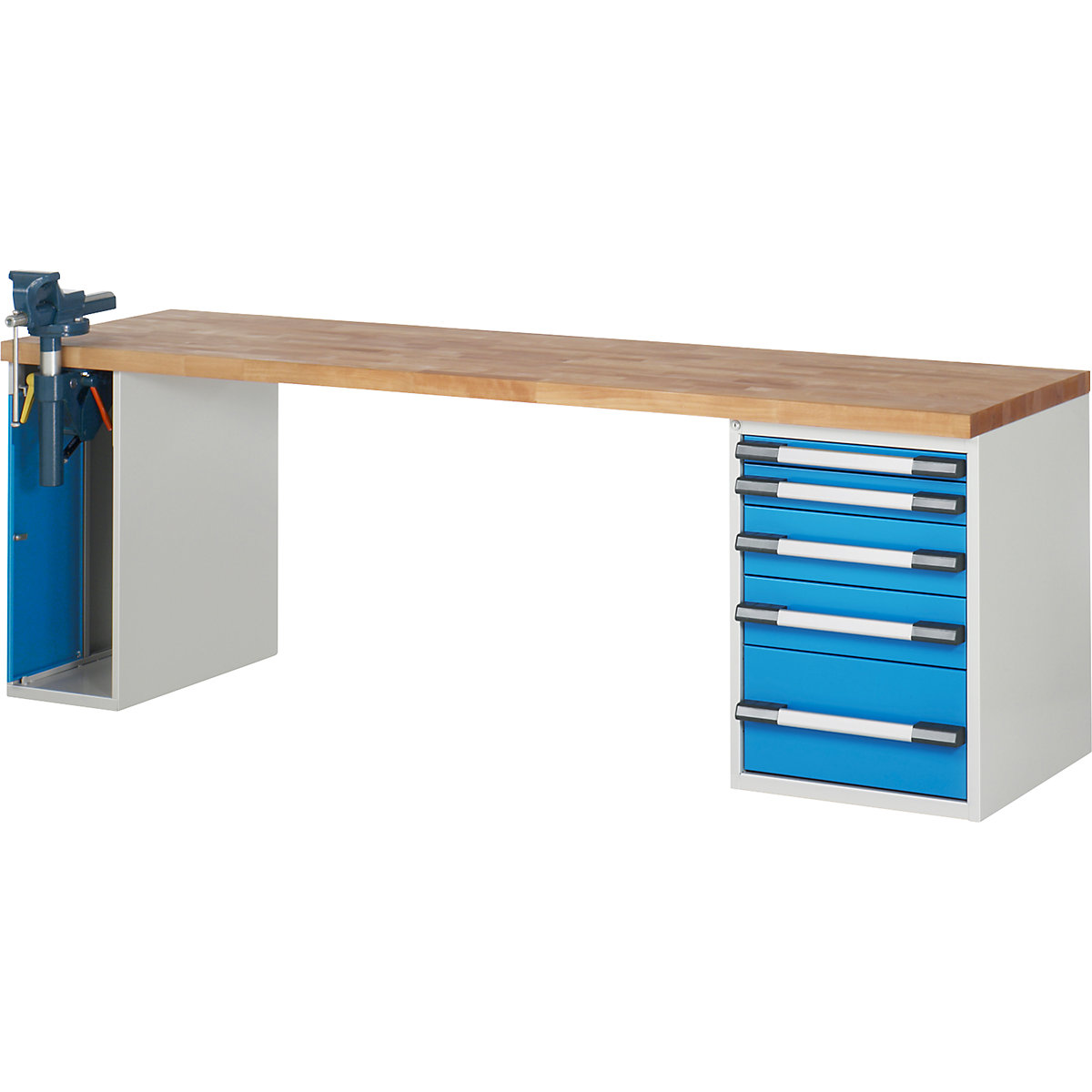 Bancada de trabalho, sistema modular série 7000 – eurokraft pro, 5 gavetas, 1 torno no lado esquerdo, LxP 2500 x 700 mm-0