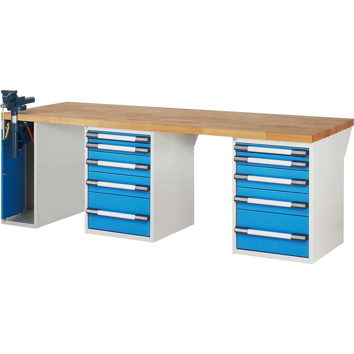 Bancada de trabalho, sistema modular série 7000 – eurokraft pro, 10 gavetas, 1 torno no lado esquerdo, LxP 2500 x 900 mm-0