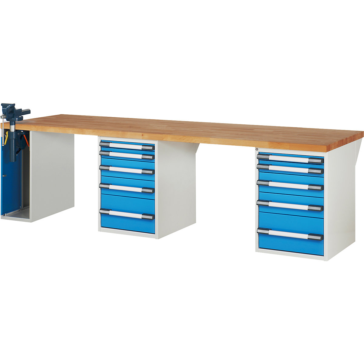 Bancada de trabalho, sistema modular série 7000 – eurokraft pro, 10 gavetas, 1 torno no lado esquerdo, LxP 3000 x 900 mm-0