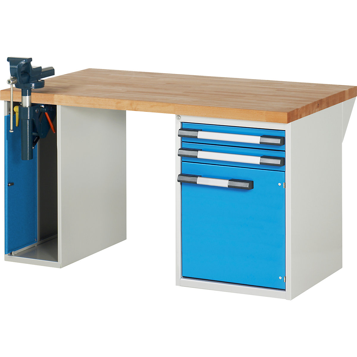 Bancada de trabalho, sistema modular série 7000 – eurokraft pro, 2 gavetas, 1 porta, 1 torno no lado esquerdo, LxP 1500 x 900 mm-0