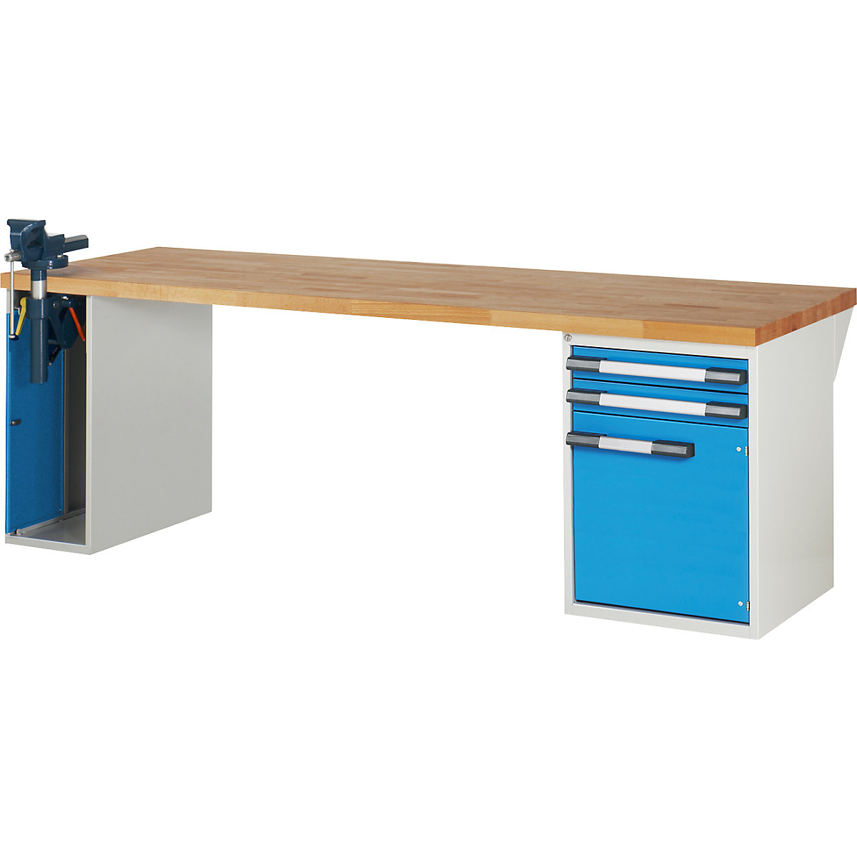Bancada de trabalho, sistema modular série 7000 – eurokraft pro, 2 gavetas, 1 porta, 1 torno no lado esquerdo, LxP 2500 x 900 mm-0