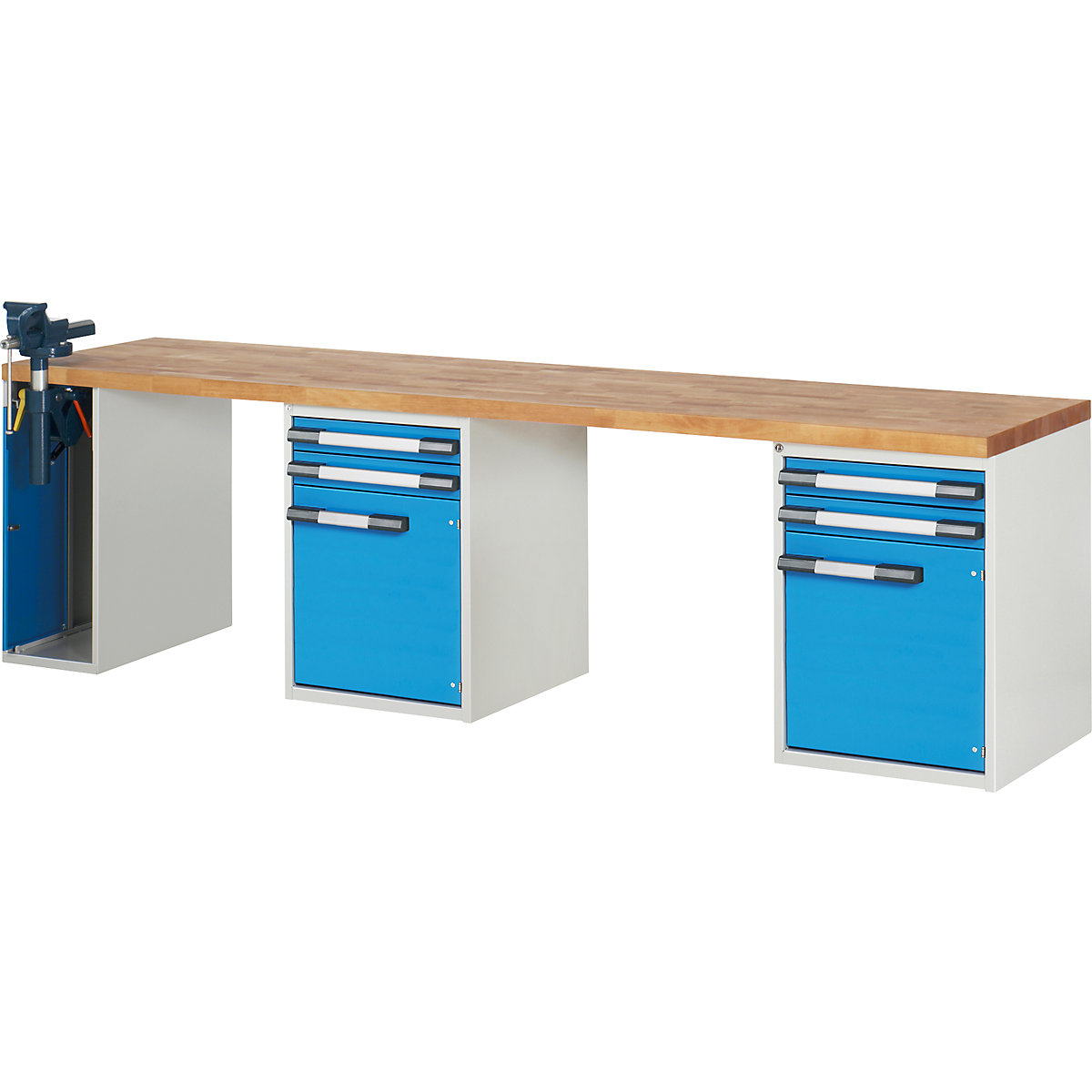 Bancada de trabalho, sistema modular série 7000 – eurokraft pro, 4 gavetas, 2 portas, 1 torno no lado esquerdo, LxP 3000 x 700 mm-0