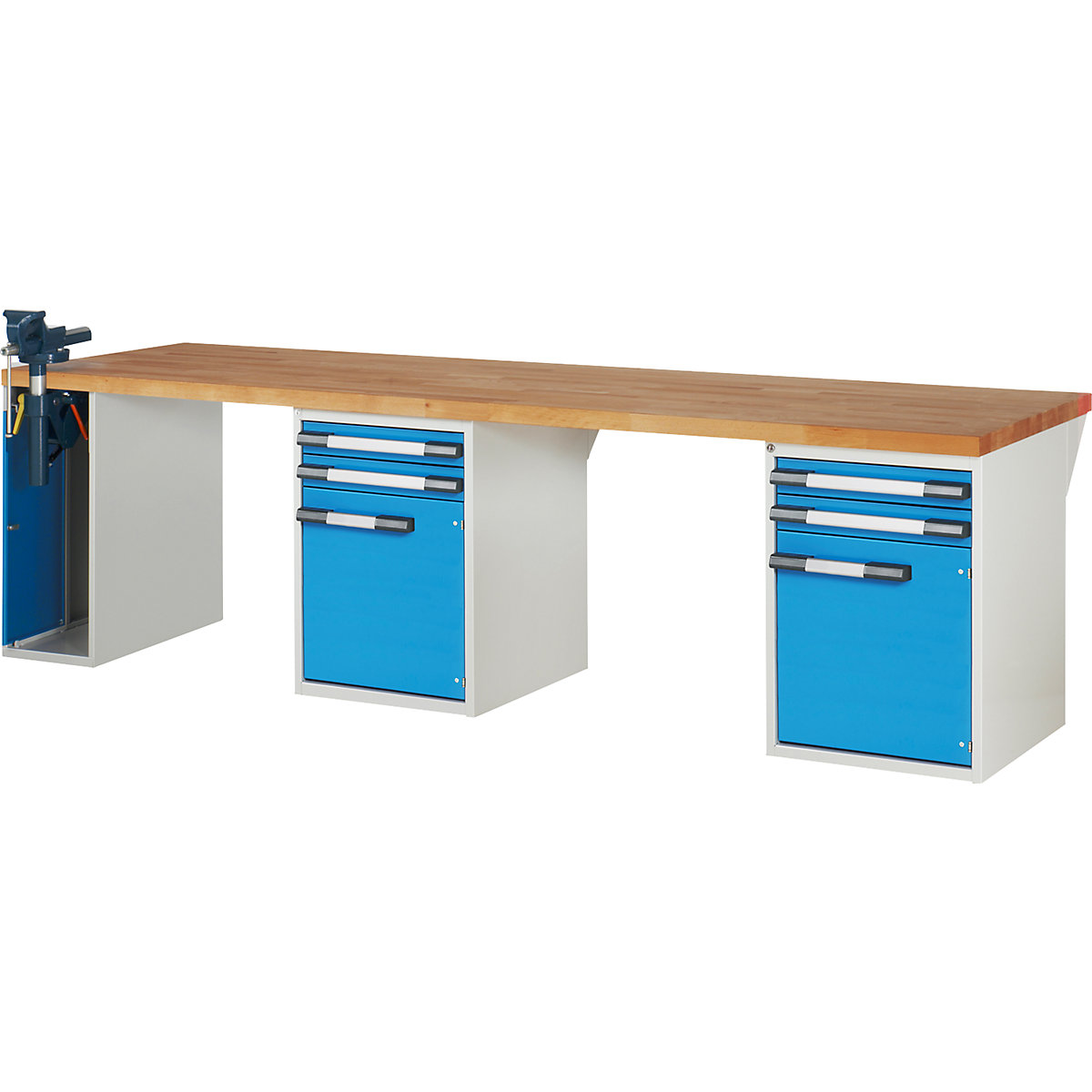 Bancada de trabalho, sistema modular série 7000 – eurokraft pro, 4 gavetas, 2 portas, 1 torno no lado esquerdo, LxP 3000 x 900 mm-0