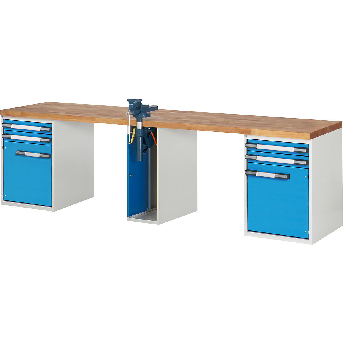 Bancada de trabalho, sistema modular série 7000 – eurokraft pro, 4 gavetas, 2 portas, 1 torno no meio, LxP 3000 x 700 mm-0