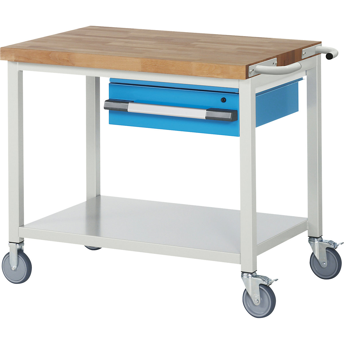 Bancada de trabalho com rodas Série 8000, estrutura modular – eurokraft pro, 1 gaveta suspensa, prateleira, LxP 1000 x 700 mm-0
