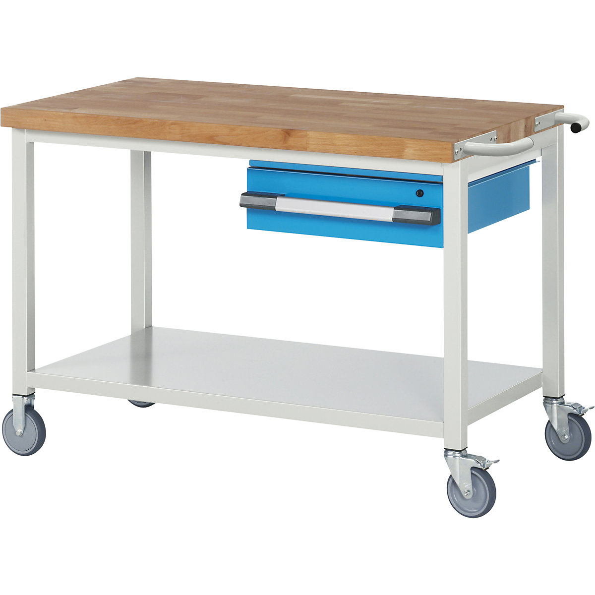 Bancada de trabalho com rodas Série 8000, estrutura modular – eurokraft pro, 1 gaveta suspensa, prateleira, LxP 1250 x 700 mm-0