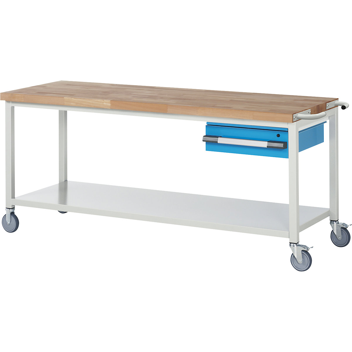 Bancada de trabalho com rodas Série 8000, estrutura modular – eurokraft pro, 1 gaveta suspensa, prateleira, LxP 2000 x 700 mm-0