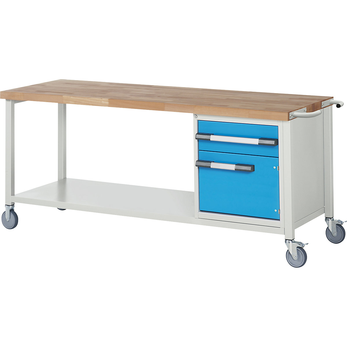 Bancada de trabalho com rodas Série 8000, estrutura modular – eurokraft pro, 1 gaveta, 1 porta, prateleira, LxP 2000 x 700 mm-0