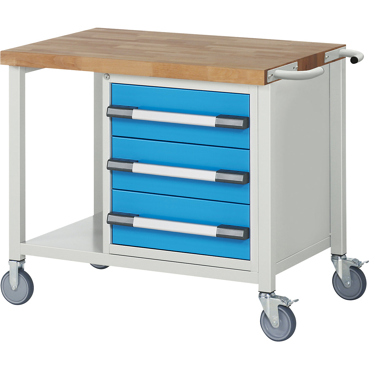 Bancada de trabalho com rodas Série 8000, estrutura modular – eurokraft pro, 3 gavetas, prateleira, LxP 1000 x 700 mm-0