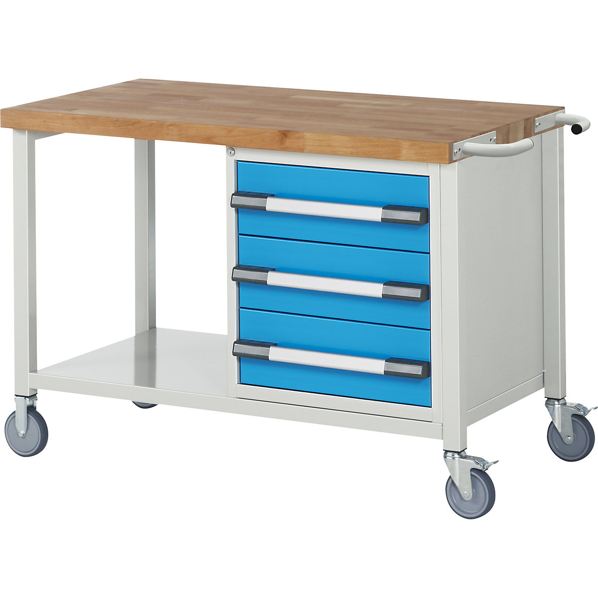 Bancada de trabalho com rodas Série 8000, estrutura modular – eurokraft pro, 3 gavetas, prateleira, LxP 1250 x 700 mm-0