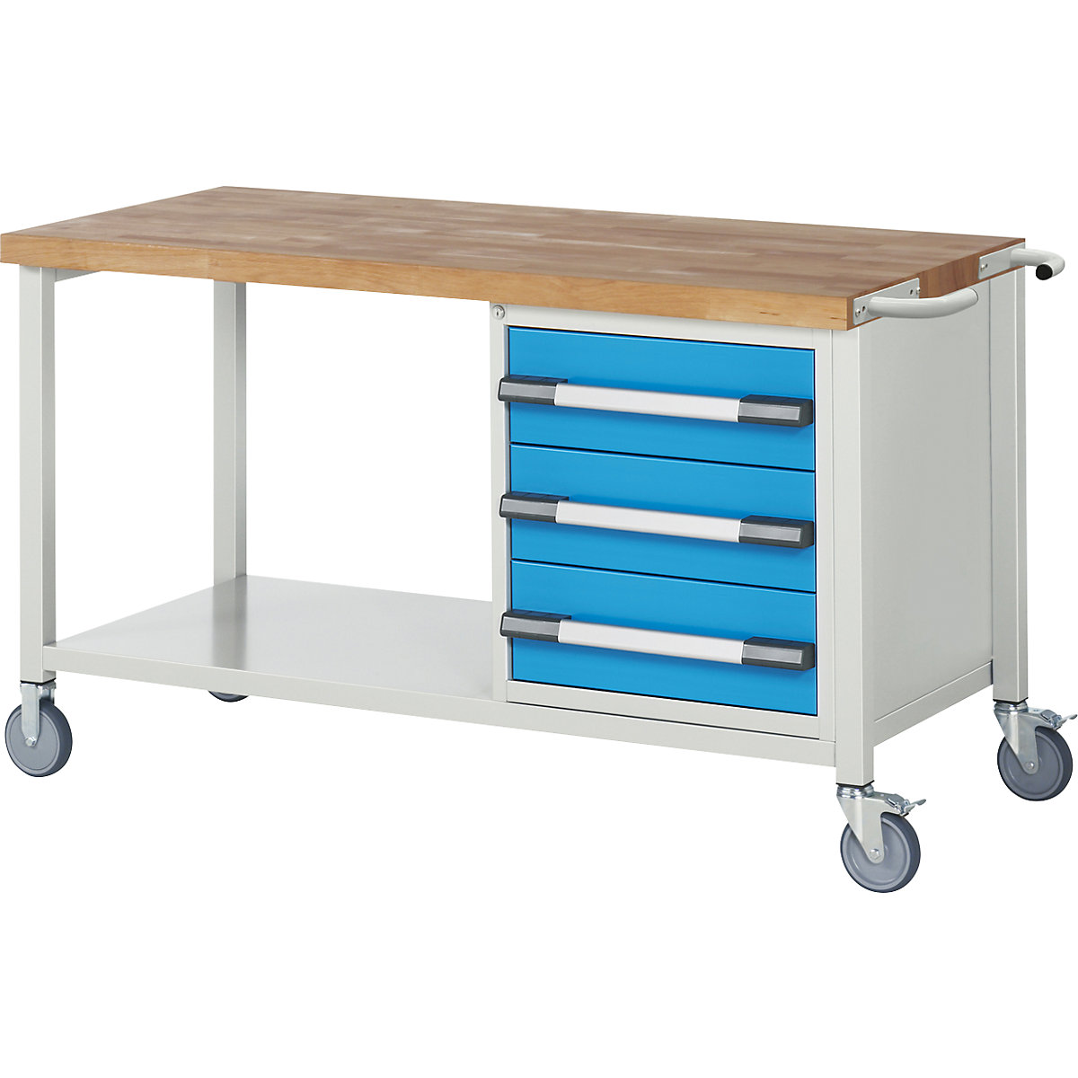 Bancada de trabalho com rodas Série 8000, estrutura modular – eurokraft pro, 3 gavetas, prateleira, LxP 1500 x 700 mm-0