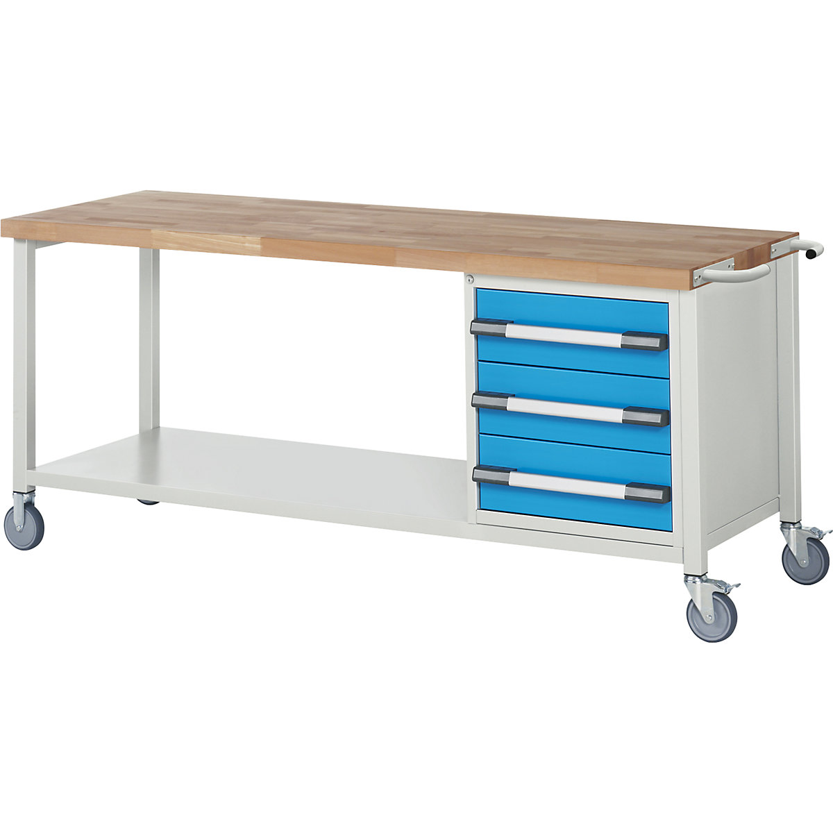 Bancada de trabalho com rodas Série 8000, estrutura modular – eurokraft pro, 3 gavetas, prateleira, LxP 2000 x 700 mm-0