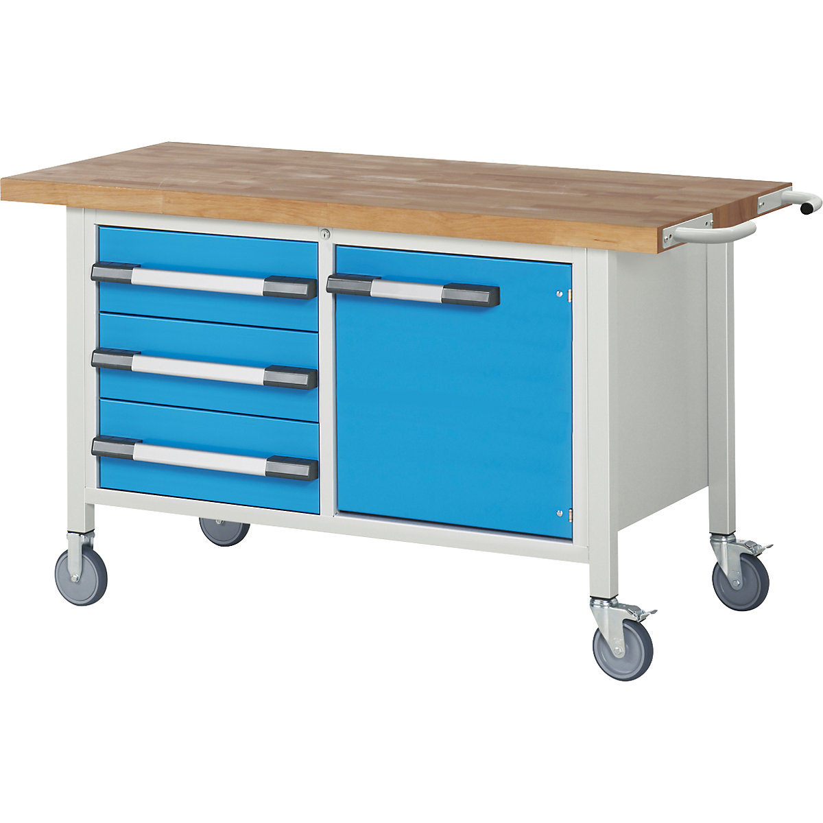 Bancada de trabalho com rodas Série 8000, estrutura modular – eurokraft pro, 3 gavetas, 1 porta, LxP 1500 x 700 mm-0