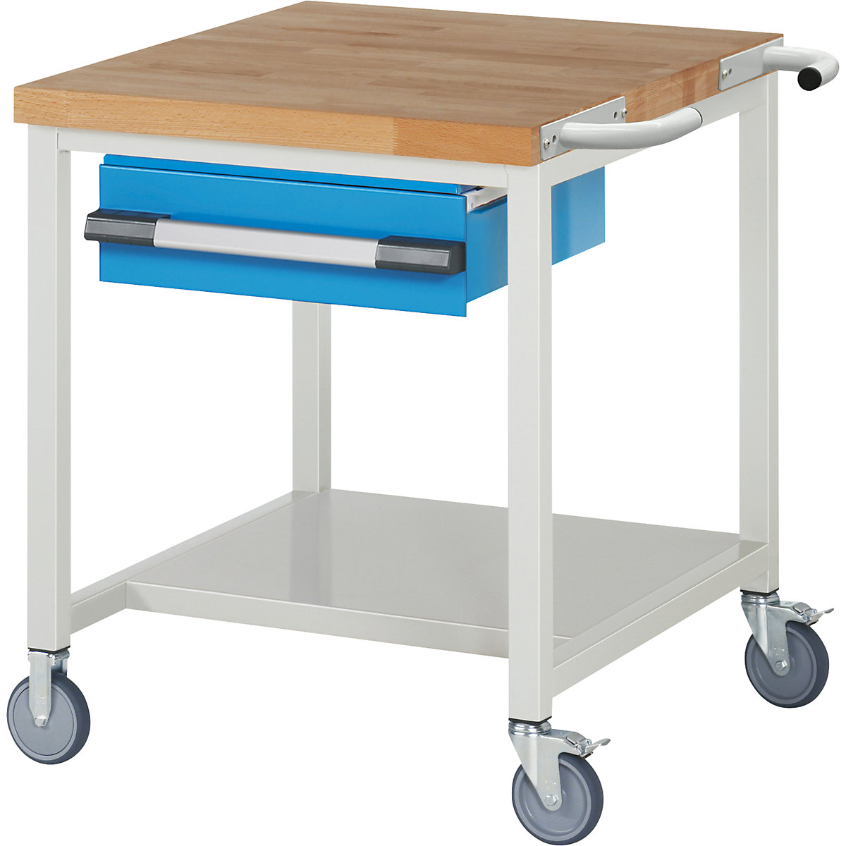 Bancada de trabalho com rodas Série 8000, estrutura modular – eurokraft pro, 1 gaveta suspensa, prateleira, LxP 750 x 900 mm-0