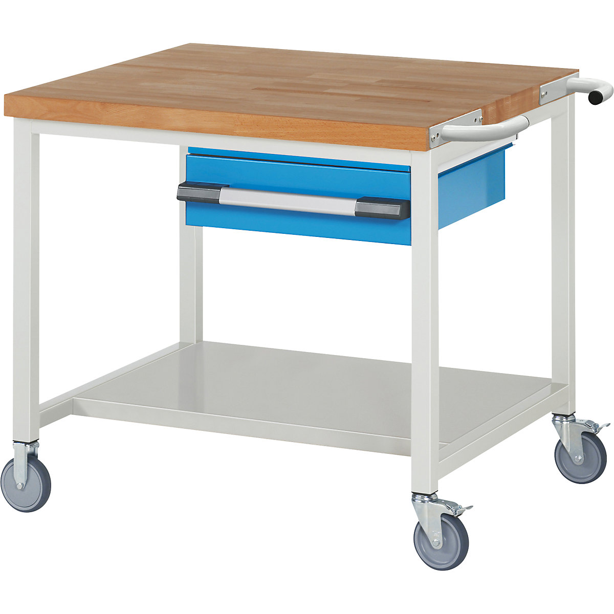 Bancada de trabalho com rodas Série 8000, estrutura modular – eurokraft pro, 1 gaveta suspensa, prateleira, LxP 1000 x 900 mm-0