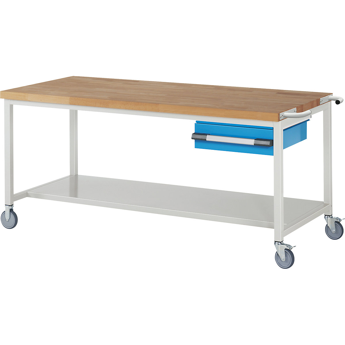 Bancada de trabalho com rodas Série 8000, estrutura modular – eurokraft pro, 1 gaveta suspensa, prateleira, LxP 2000 x 900 mm-0