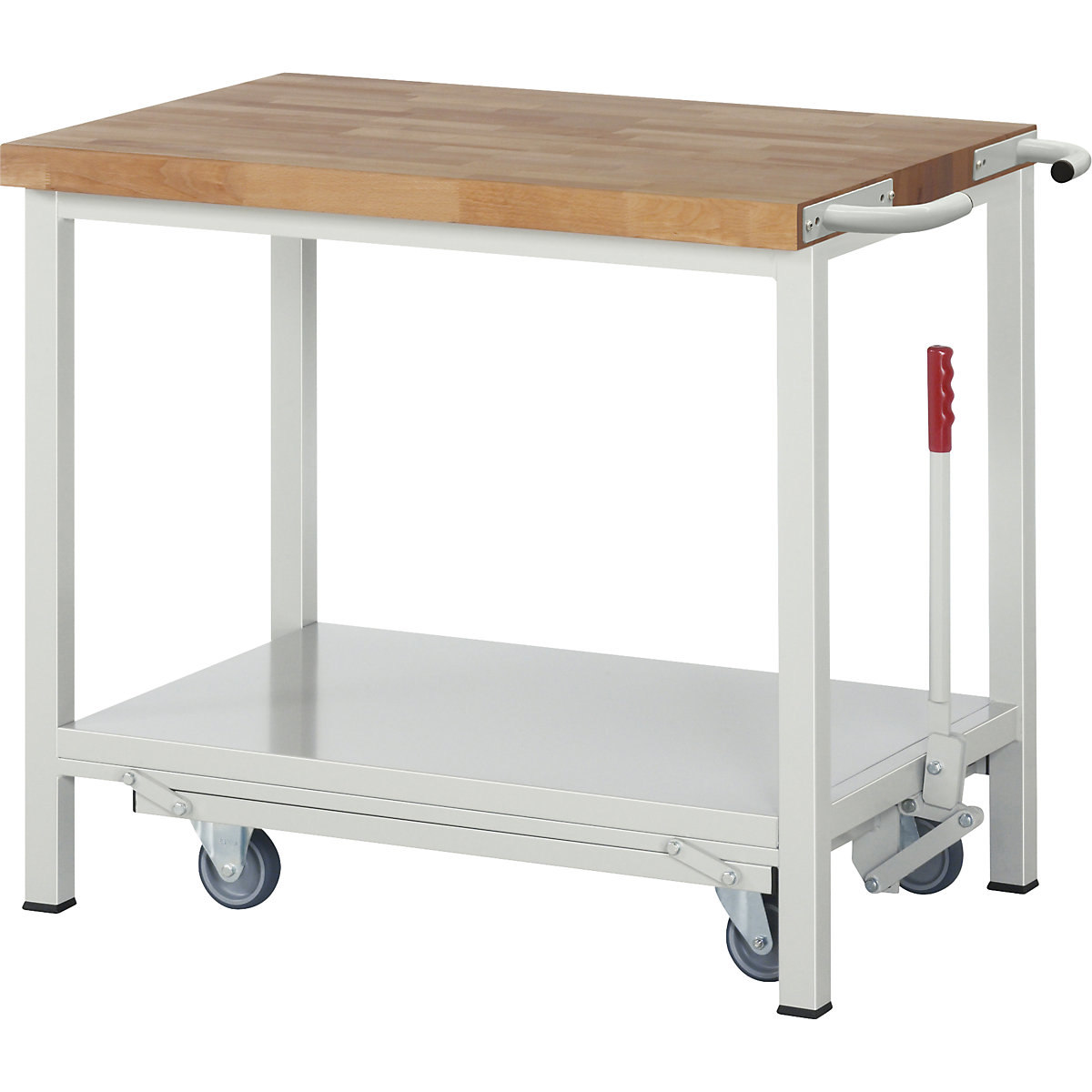 Bancada de trabalho móvel e rebaixável, estrutura modular série 8000 – eurokraft pro, 1 prateleira, LxP 1000 x 700 mm-0