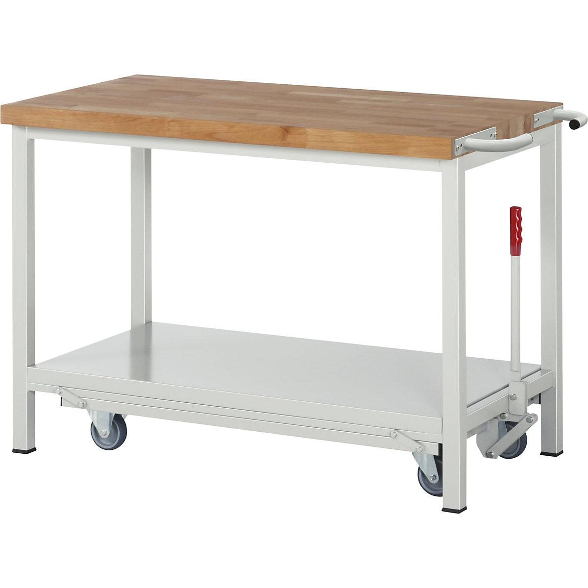 Bancada de trabalho móvel e rebaixável, estrutura modular série 8000 – eurokraft pro, 1 prateleira, LxP 1250 x 700 mm-0