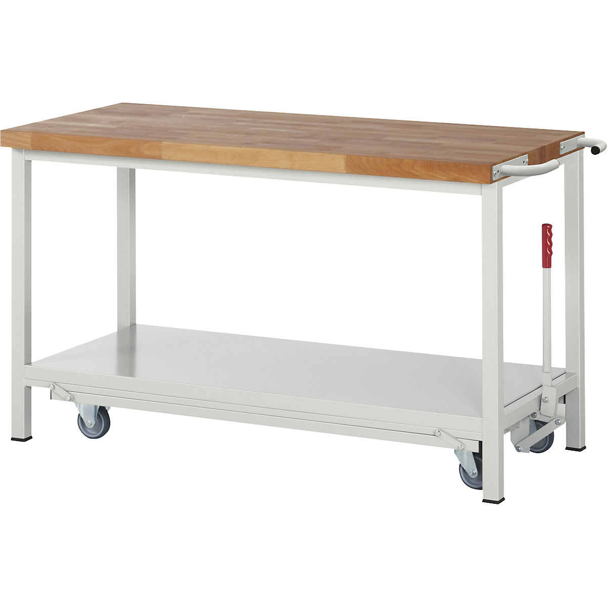 Bancada de trabalho móvel e rebaixável, estrutura modular série 8000 – eurokraft pro, 1 prateleira, LxP 1500 x 700 mm-0