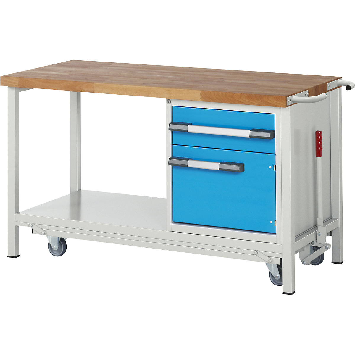 Bancada de trabalho móvel e rebaixável, estrutura modular série 8000 – eurokraft pro, 1 gaveta, 1 porta, prateleira, LxP 1500 x 700 mm-0