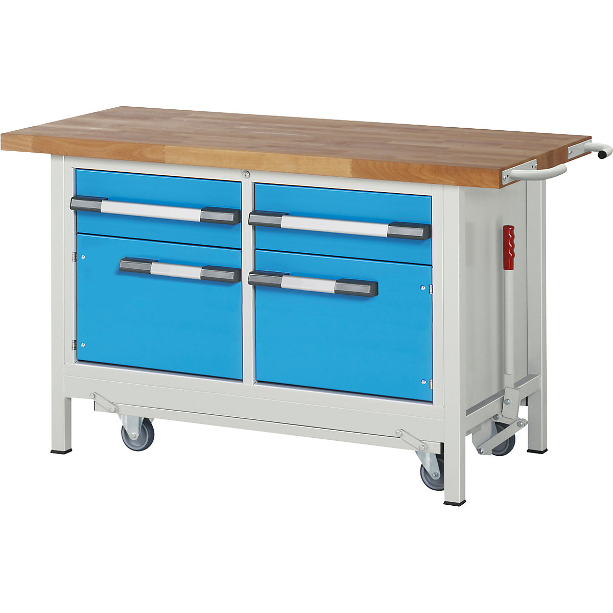 Bancada de trabalho móvel e rebaixável, estrutura modular série 8000 – eurokraft pro, 2 gavetas, 2 portas, LxP 1500 x 700 mm-0