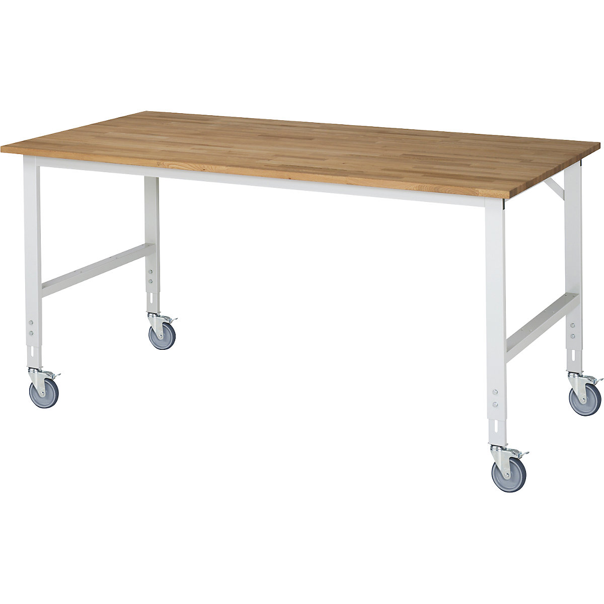 Mesa de trabalho móvel – RAU, armação 60 x 30 mm, LxP do tampo 2000 x 1000 mm, tampo de madeira maciça em faia-0