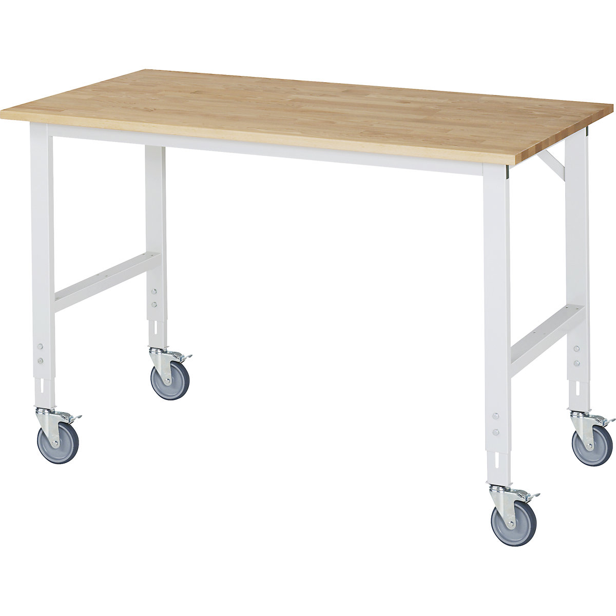 Mesa de trabalho móvel – RAU, armação 60 x 30 mm, LxP do tampo 1500 x 800 mm, tampo de madeira maciça em faia-0