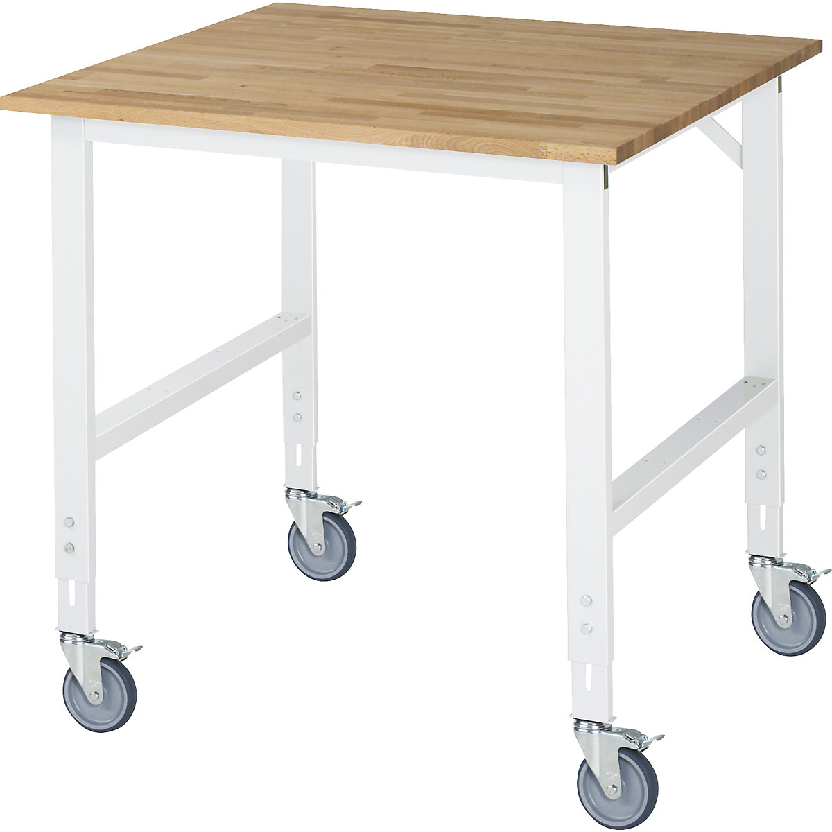 Mesa de trabalho móvel – RAU, armação 60 x 30 mm, LxP do tampo 1000 x 1000 mm, tampo de madeira maciça em faia-0