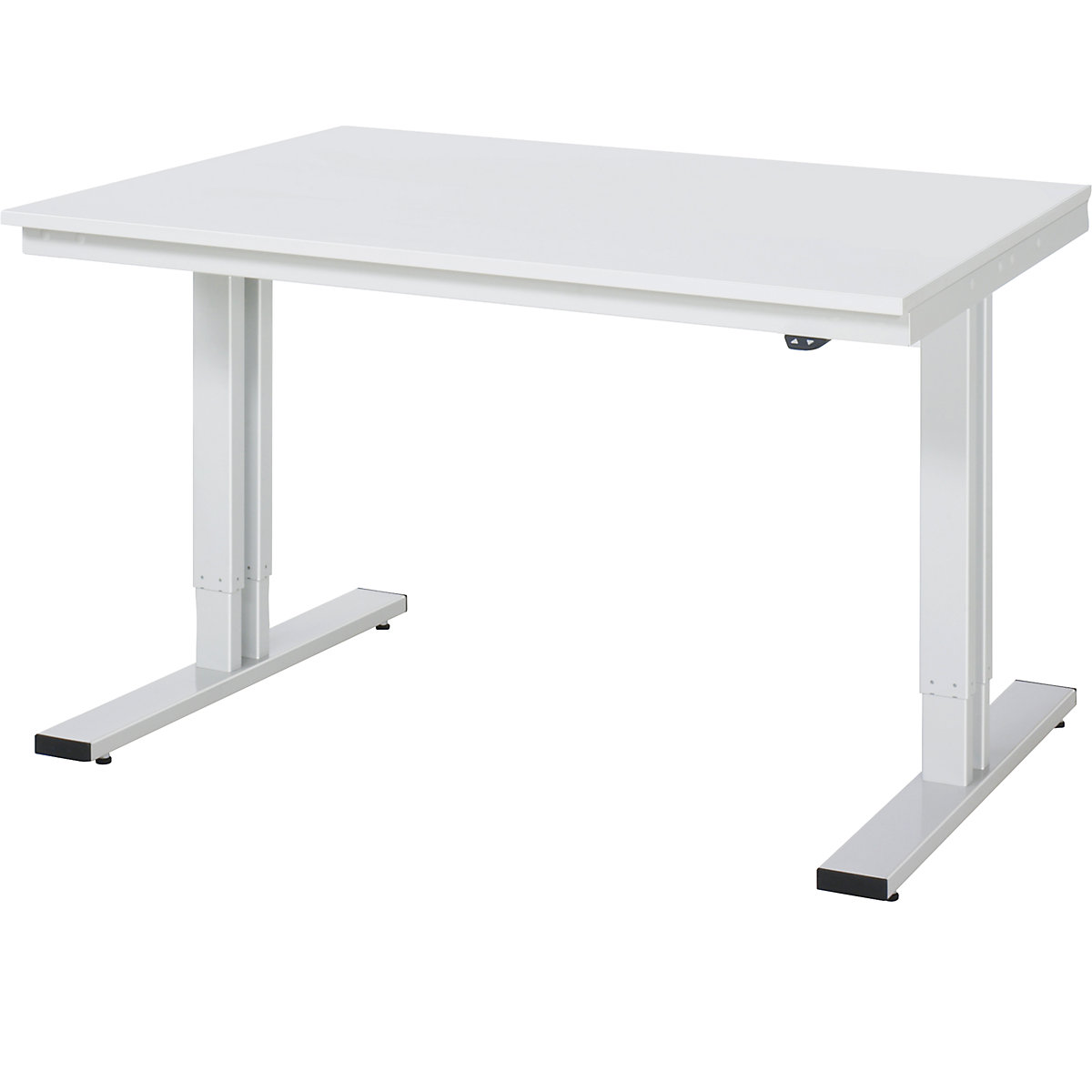 Mesa de trabalho com regulação elétrica da altura – capacidade de carga 300 kg – RAU, altura 720 – 1120 mm, placa de aglomerado revestida a MF, LxP 1250 x 1000 mm-0
