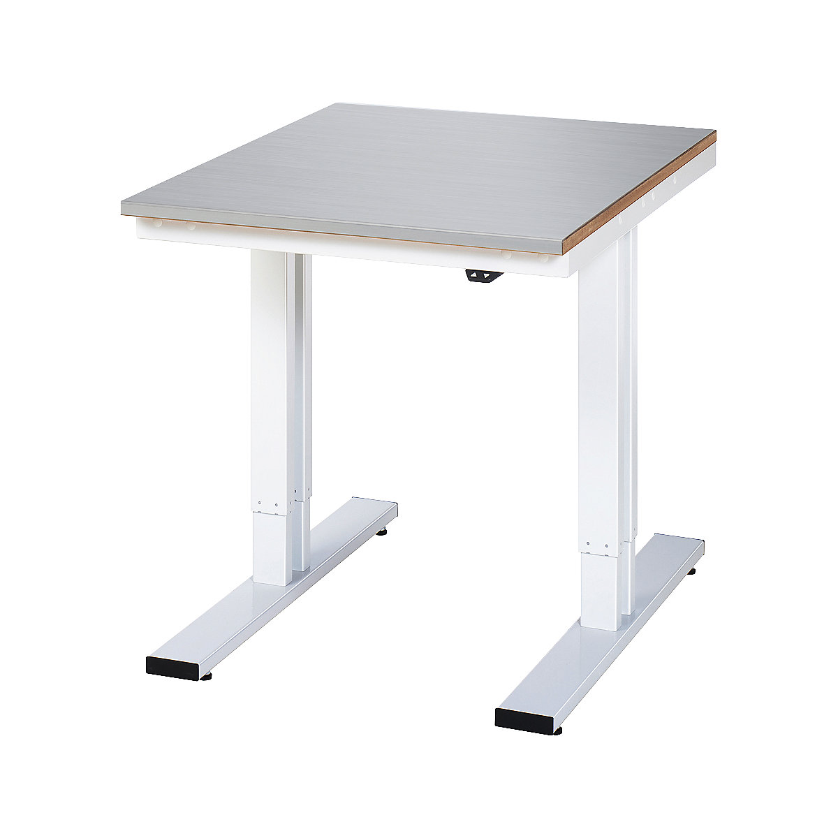 Mesa de trabalho com regulação elétrica da altura – capacidade de carga 300 kg – RAU, altura 720 – 1120 mm, tampo em aço inoxidável, LxP 750 x 1000 mm-0