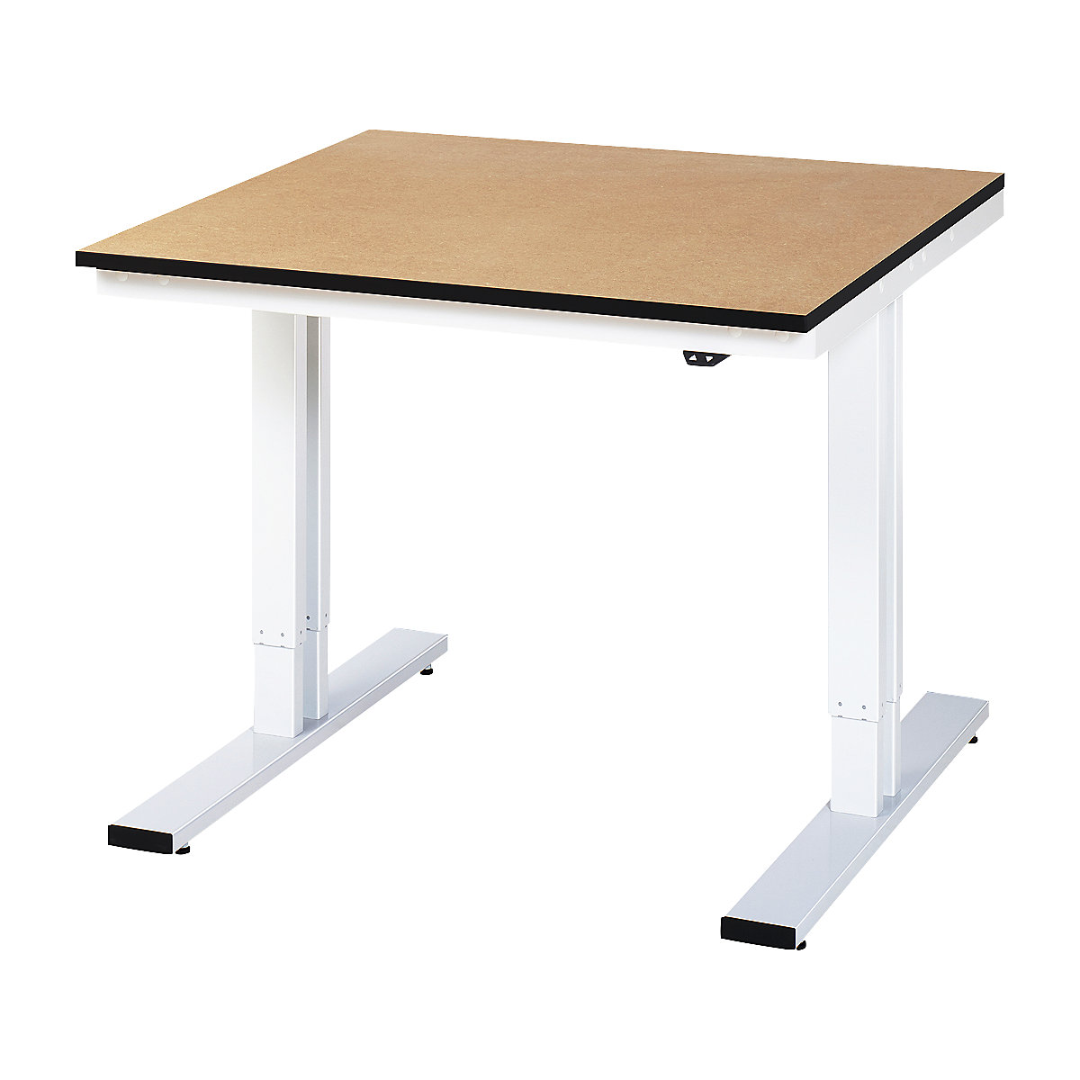 Mesa de trabalho com regulação elétrica da altura – capacidade de carga 300 kg – RAU, altura 720 – 1120 mm, tampo em MDF, LxP 1000 x 1000 mm-0