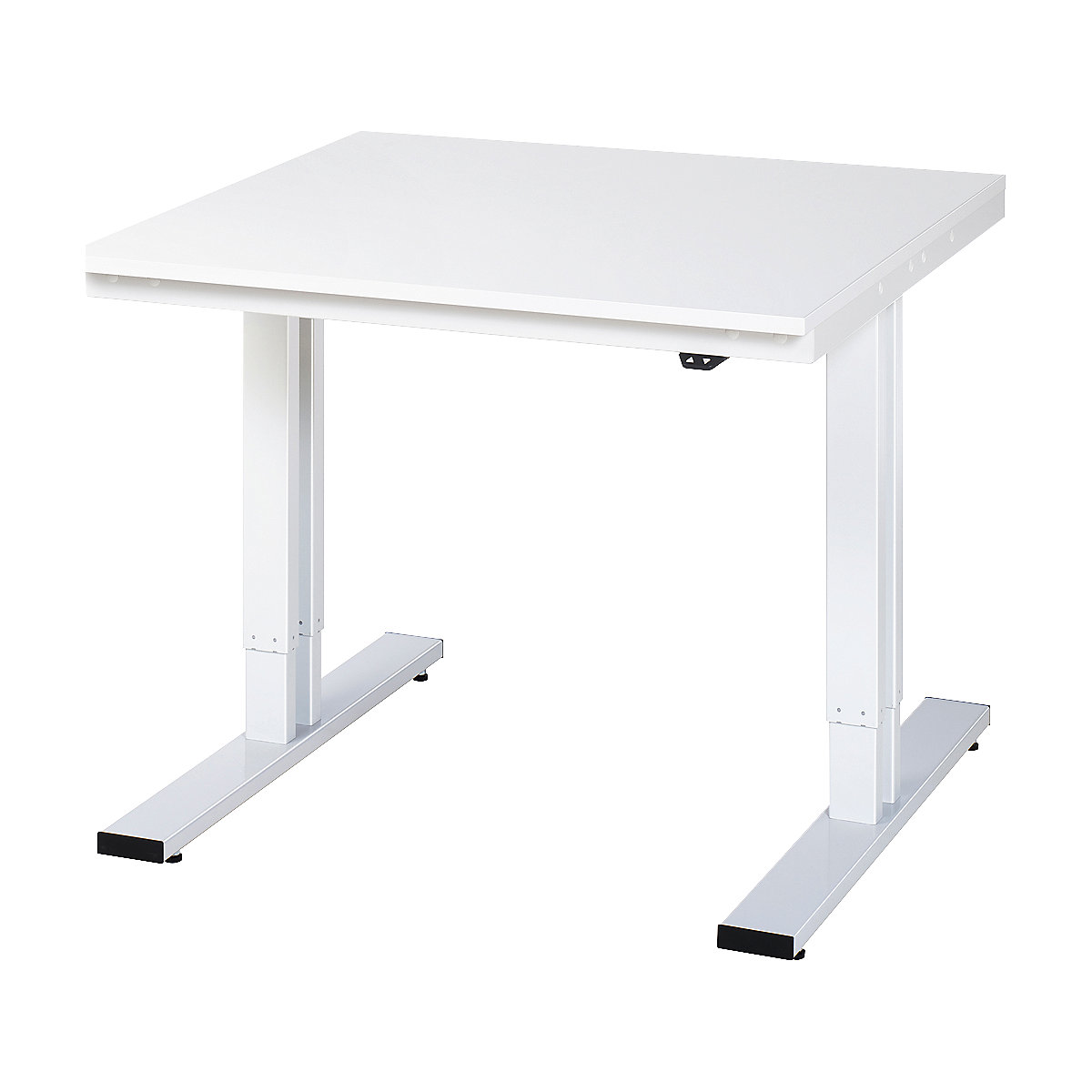 Mesa de trabalho com regulação elétrica da altura – capacidade de carga 300 kg – RAU, altura 720 – 1120 mm, placa de aglomerado revestida a MF, LxP 1000 x 1000 mm-0