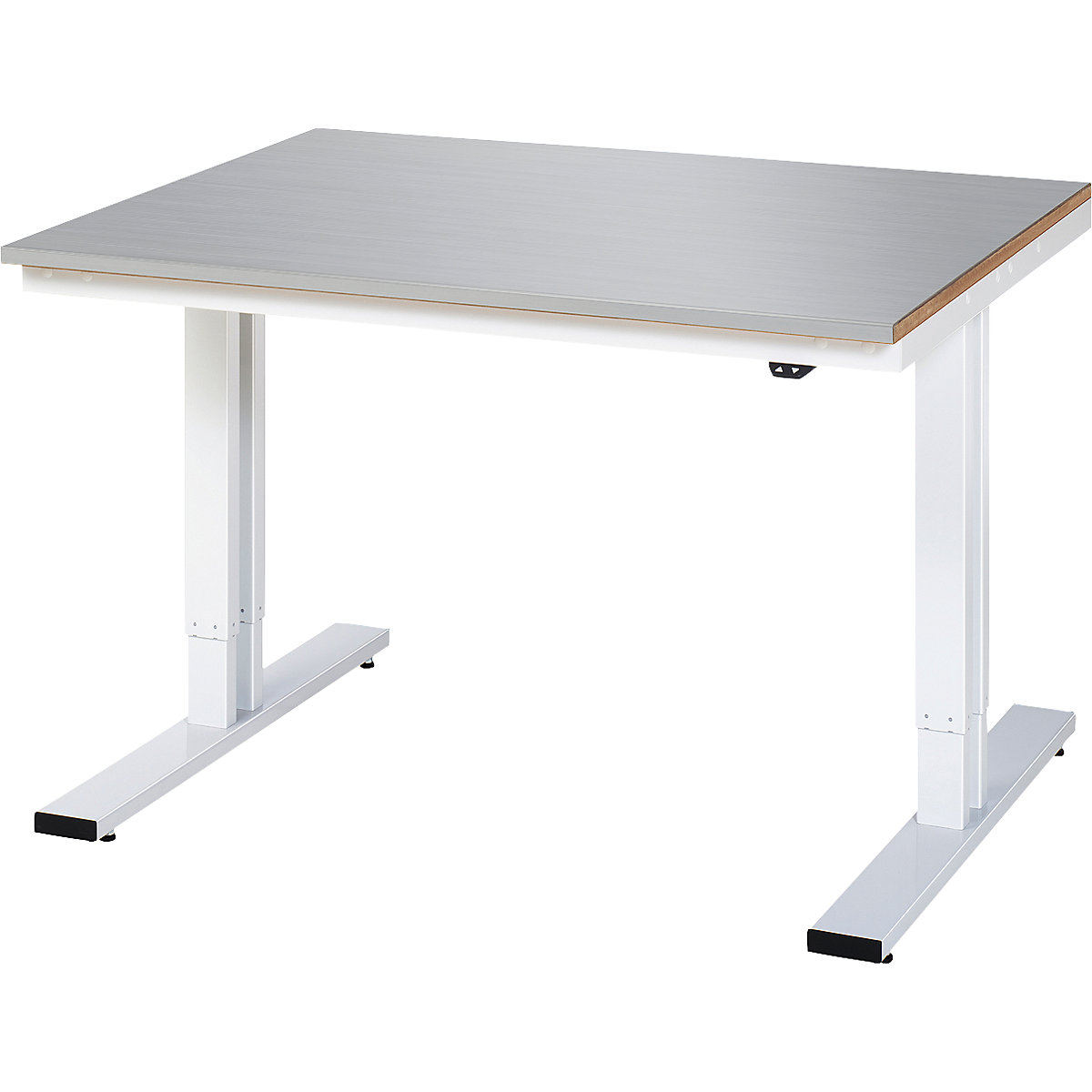 Mesa de trabalho com regulação elétrica da altura – capacidade de carga 300 kg – RAU, altura 720 – 1120 mm, tampo em aço inoxidável, LxP 1250 x 1000 mm-0