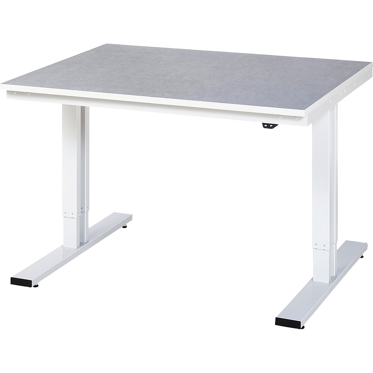 Mesa de trabalho com regulação elétrica da altura – capacidade de carga 300 kg – RAU, altura 720 – 1120 mm, revestimento em linóleo, LxP 1250 x 1000 mm-0