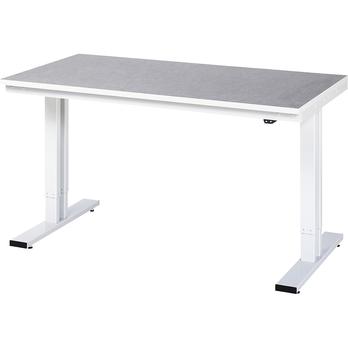 Mesa de trabalho com regulação elétrica da altura – capacidade de carga 300 kg – RAU, altura 720 – 1120 mm, revestimento em linóleo, LxP 1500 x 800 mm-0