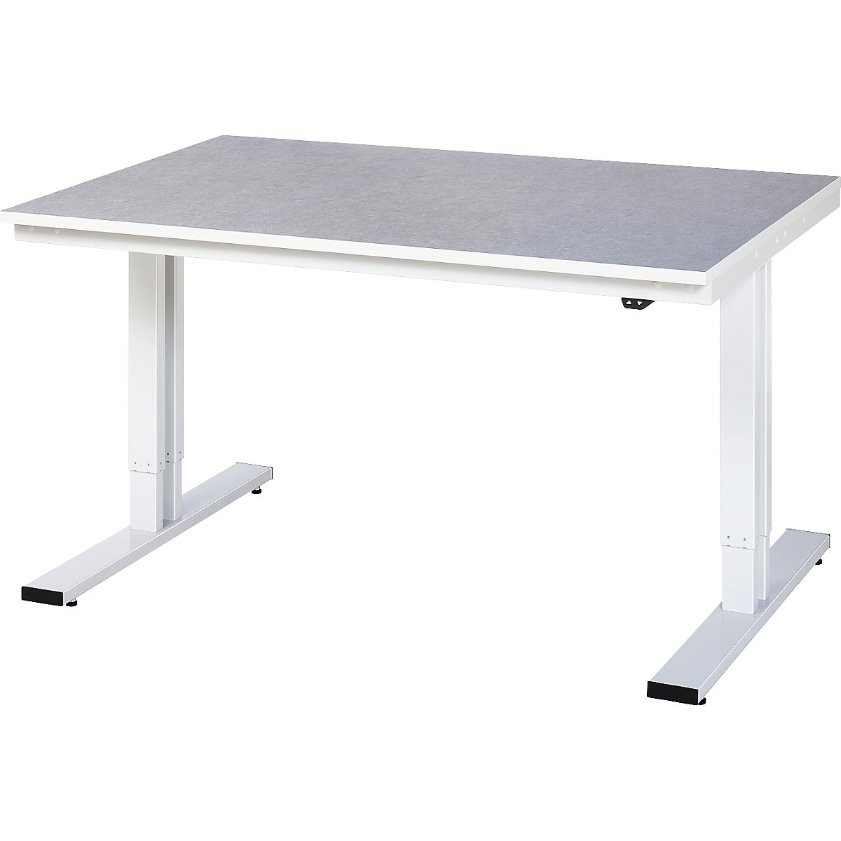 Mesa de trabalho com regulação elétrica da altura – capacidade de carga 300 kg – RAU, altura 720 – 1120 mm, revestimento em linóleo, LxP 1500 x 1000 mm-0