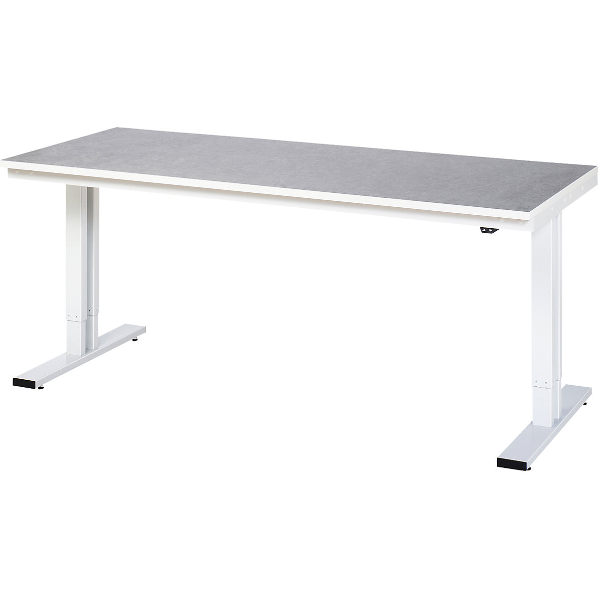 Mesa de trabalho com regulação elétrica da altura – capacidade de carga 300 kg – RAU, altura 720 – 1120 mm, revestimento em linóleo, LxP 2000 x 800 mm-0