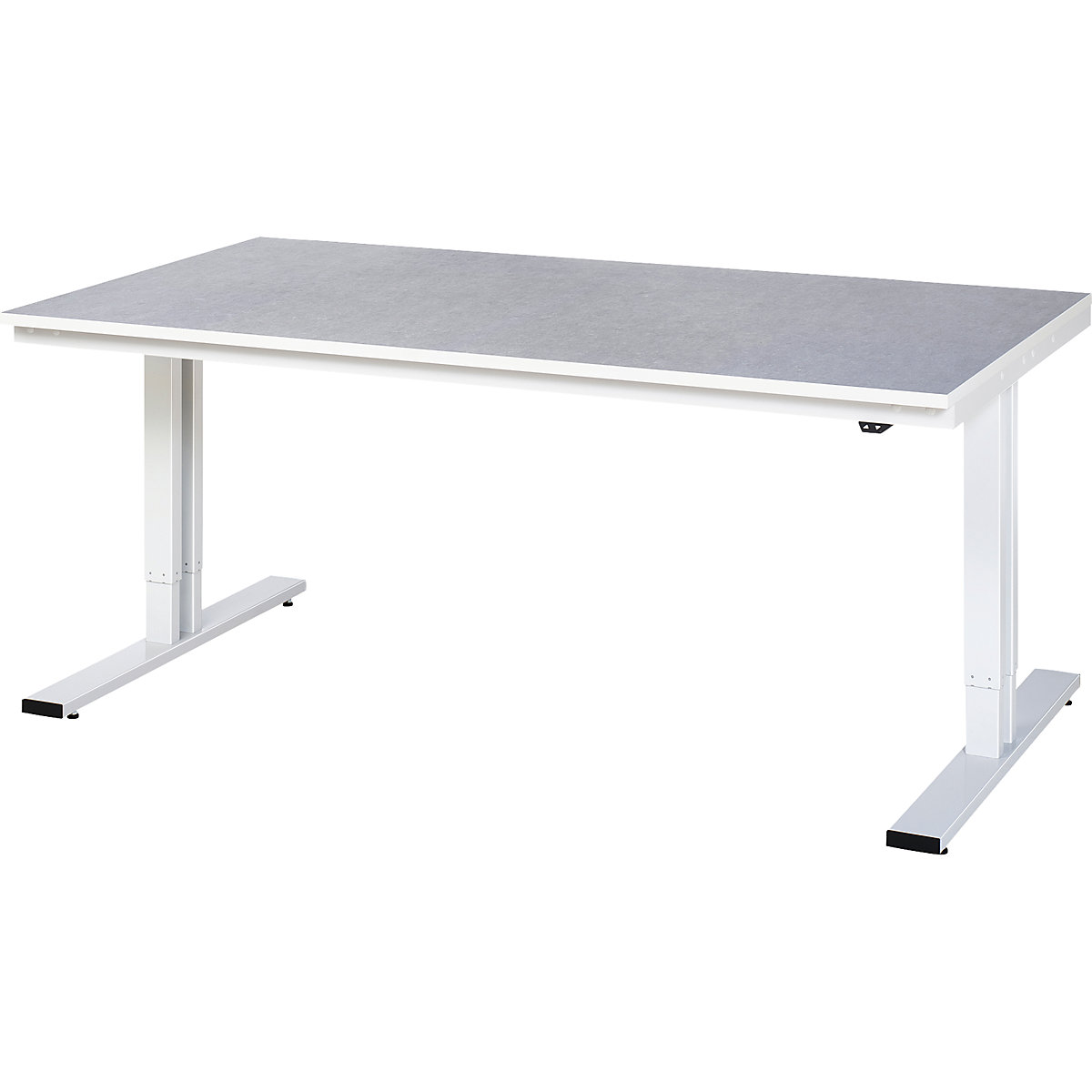 Mesa de trabalho com regulação elétrica da altura – capacidade de carga 300 kg – RAU, altura 720 – 1120 mm, revestimento em linóleo, LxP 2000 x 1000 mm-0