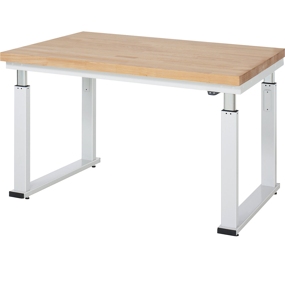 Mesa de trabalho com regulação elétrica da altura – capacidade de carga 600 kg – RAU, altura 740 – 1140 mm, tampo de faia maciça, LxP 1250 x 900 mm-0