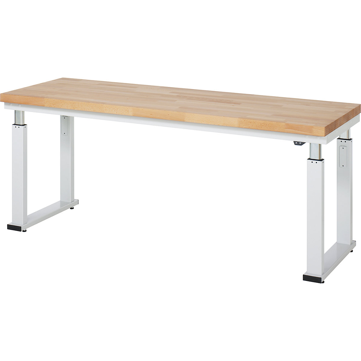 Mesa de trabalho com regulação elétrica da altura – capacidade de carga 600 kg – RAU, altura 740 – 1140 mm, tampo de faia maciça, LxP 2000 x 700 mm-0