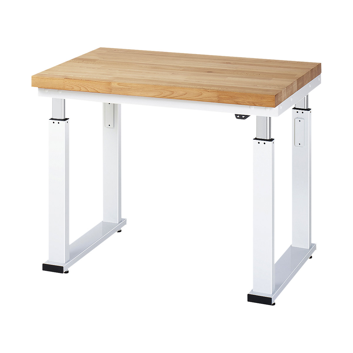 Mesa de trabalho com regulação elétrica da altura – capacidade de carga 600 kg – RAU, altura 740 – 1140 mm, tampo de faia maciça, LxP 1000 x 700 mm-0