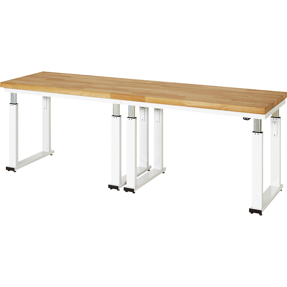 Mesa de trabalho com regulação elétrica da altura – capacidade de carga 600 kg – RAU, altura 740 – 1140 mm, tampo de faia maciça, LxP 2500 x 700 mm-0
